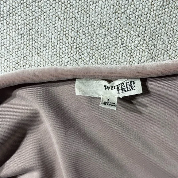 Aritzia Wilfred Free Klum Blush Pink Velvet Faux Wrap Longsleeve Dress large - Picture 5 of 15